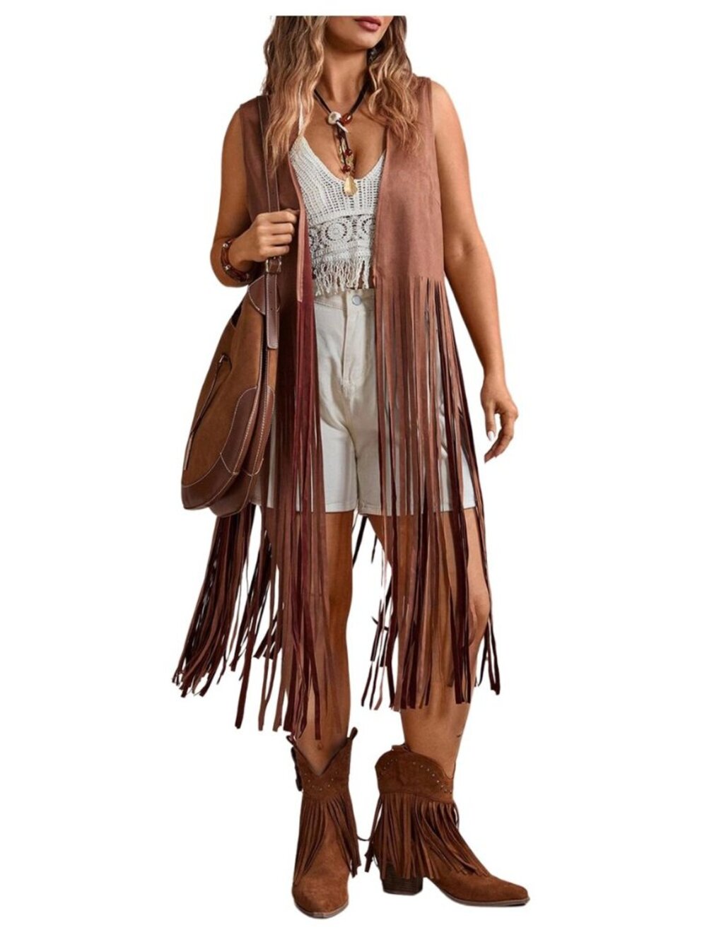 Women's Plus Size Western Fringe Vest Boho Suede Sleeveless Jackets